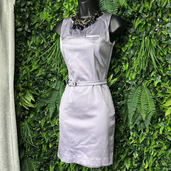 GUESS BY MARCIANO Dress Women‎ 00 Purple Zip Detail Belted Round Neck 2032 - Picture 1 of 9